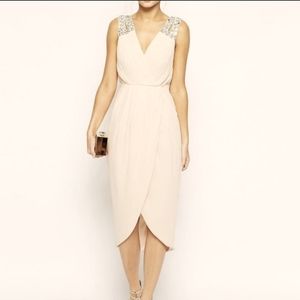 Blush Pink Chiffon Dress W/ Leg Split & Rhinestones Embellishment Sz 8